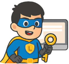 Step-by-step process for purchasing and activating software with cartoon characters in superhero costumes.